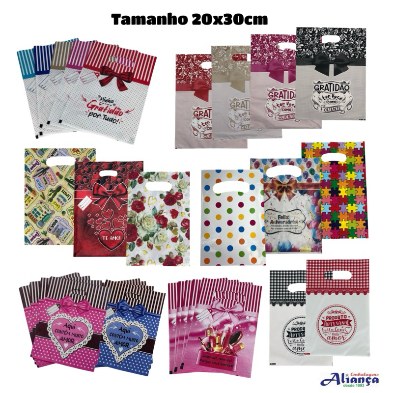 50 Sacolas Boca de Palhaço 20x30cm Estampadas em Oferta na Shopee