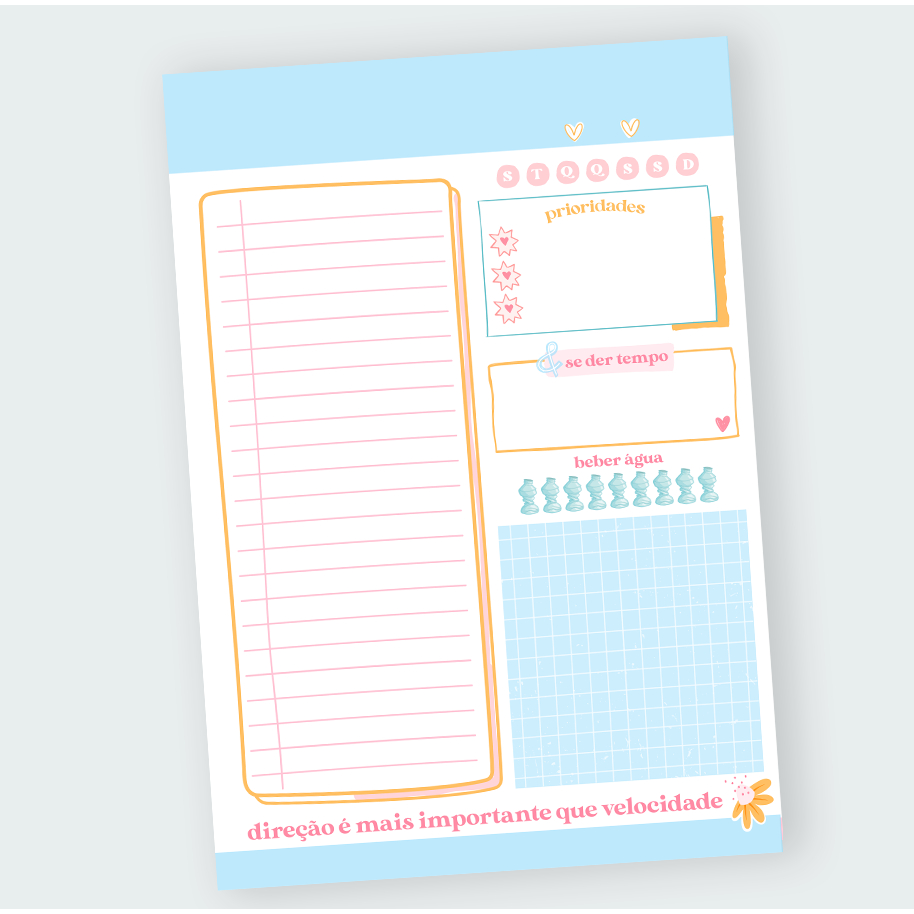 Bloco Planner Diário com checklist - Tarefas diarias - blocagem destacável - Azul