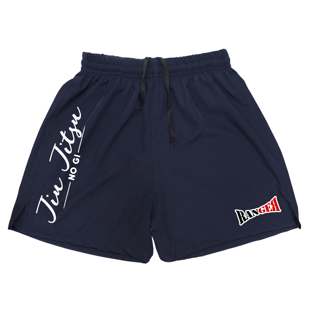 Short Bermuda Nogi Jiu Jitsu Azul Escuro Com Corte Lateral Elastano Treino Academia MMA Ranger