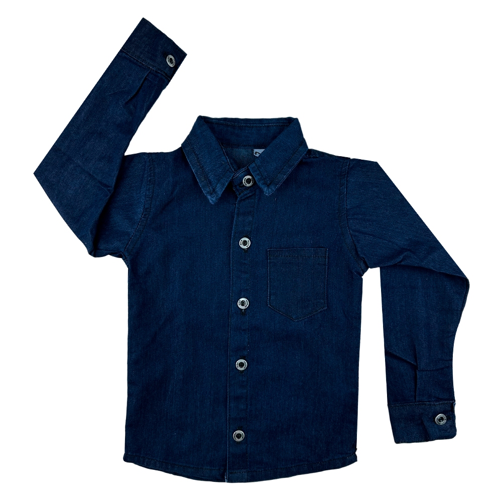 Camisa Jeans Infantil Estilo Social Manga Comprida Infantil Botão Moda Masculina Infantil