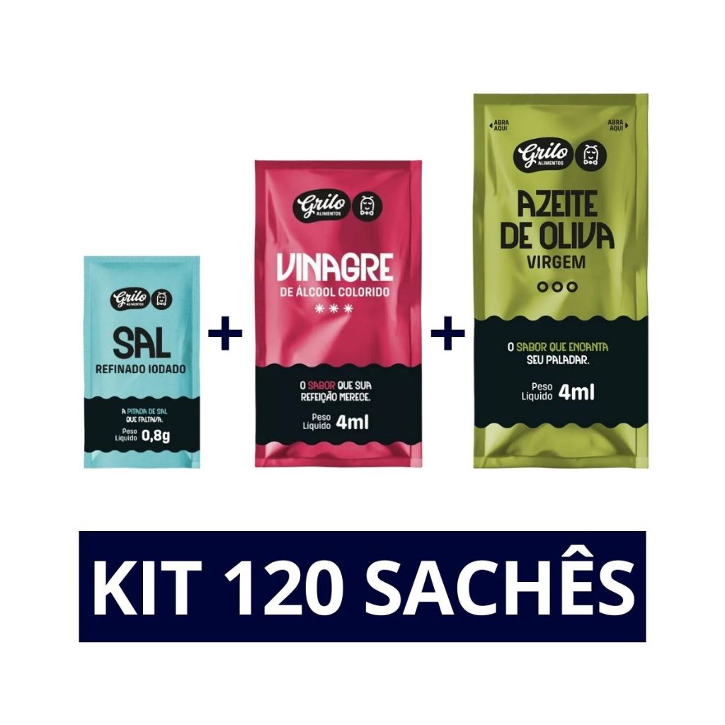 Kit 120 Sachês Azeite De Oliva + Vinagre + Sal Refinado em Oferta na Shopee