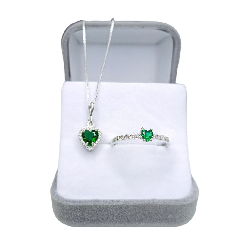 ANEL PRATA 925 + COLAR EM PRATA 925 - ANEL CORAÇÃO PRATA - COLAR FEMININO PRATA LEGÍTIMA
