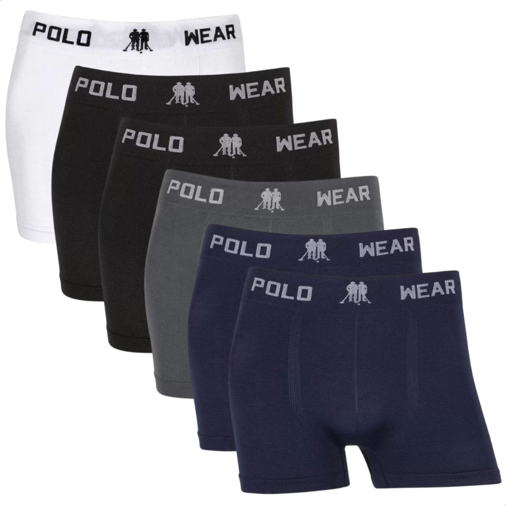 Kit 6 Cuecas Boxer Masculina Polo Wear Microfibra Sem Costura Lisa