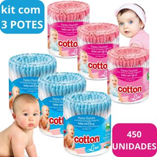 Hastes Flexíveis 03 Pote C/ 150 Hastes Cada - Cotton Line Rosa Ou Azul em Oferta na Shopee