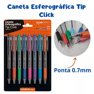 Caneta Esferografica Tip Click 0.7 Colorida - Blister C/ 8 Unid. Jocar Office