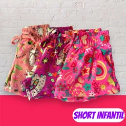 KIT 5 short feminino infantil e juvenil em malha canelda tecido confortável moda verão roupa infantil menina