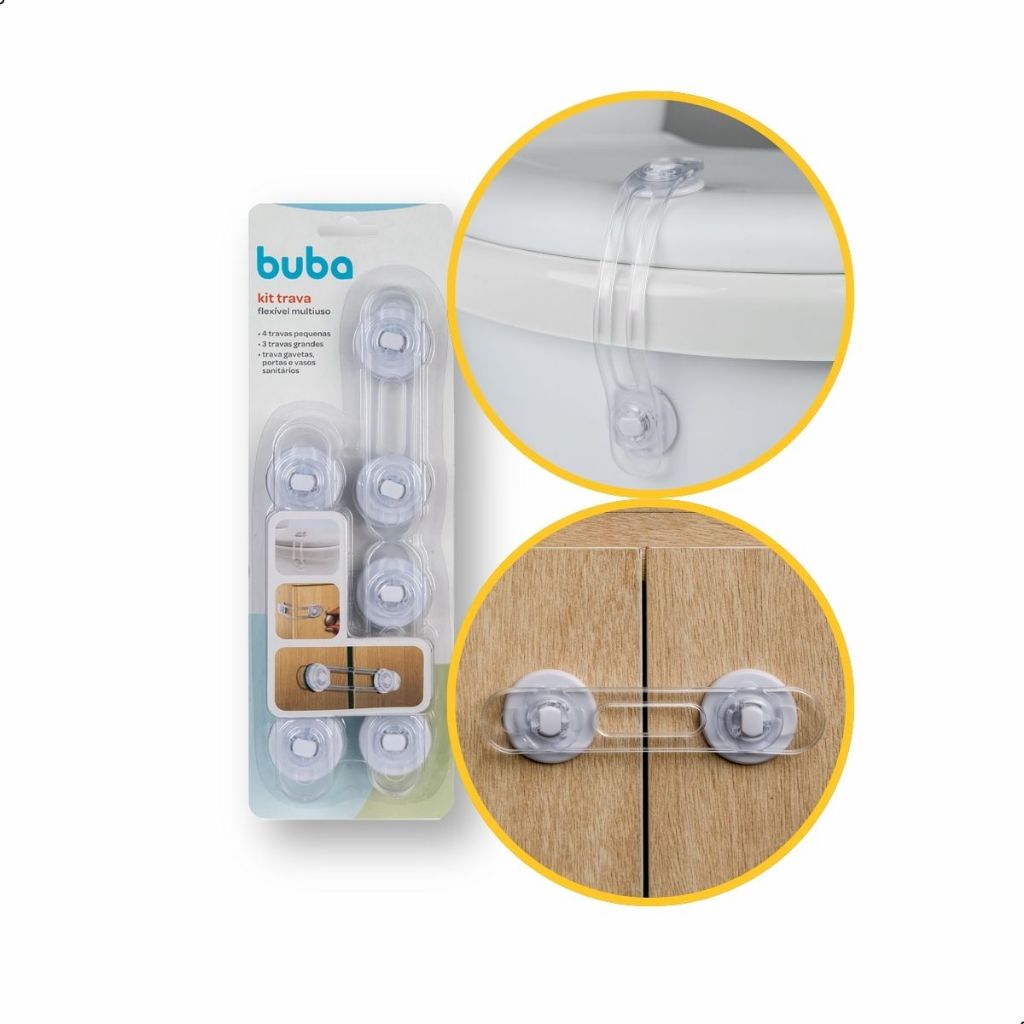 Kit 7 Travas Flexíveis para Segurança Infantil para Gavetas Armários Proteção e Praticidade