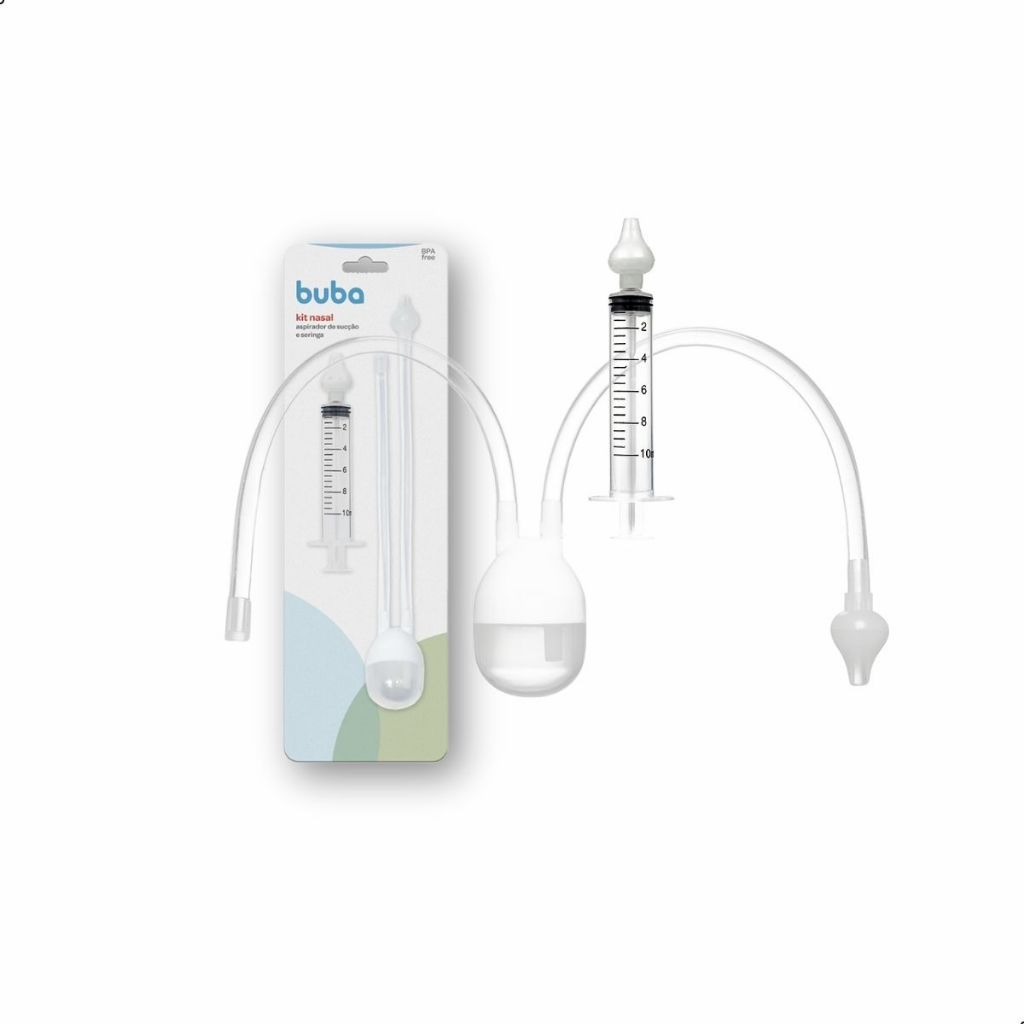 Kit Aspirador Nasal Buba Sucção e Seringa Lavador de Catarro para Bebê Seguro Higiene e Saúde