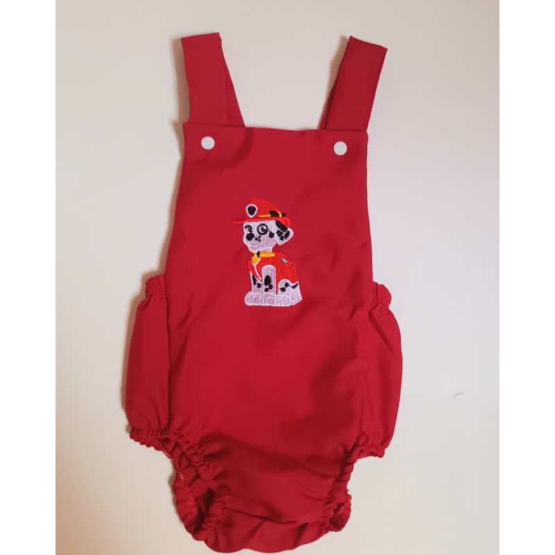 Romper Bebê Menino Marshall Patrulha Canina Roupa Mesversario Fantasia Cachorro Jardineira Bori