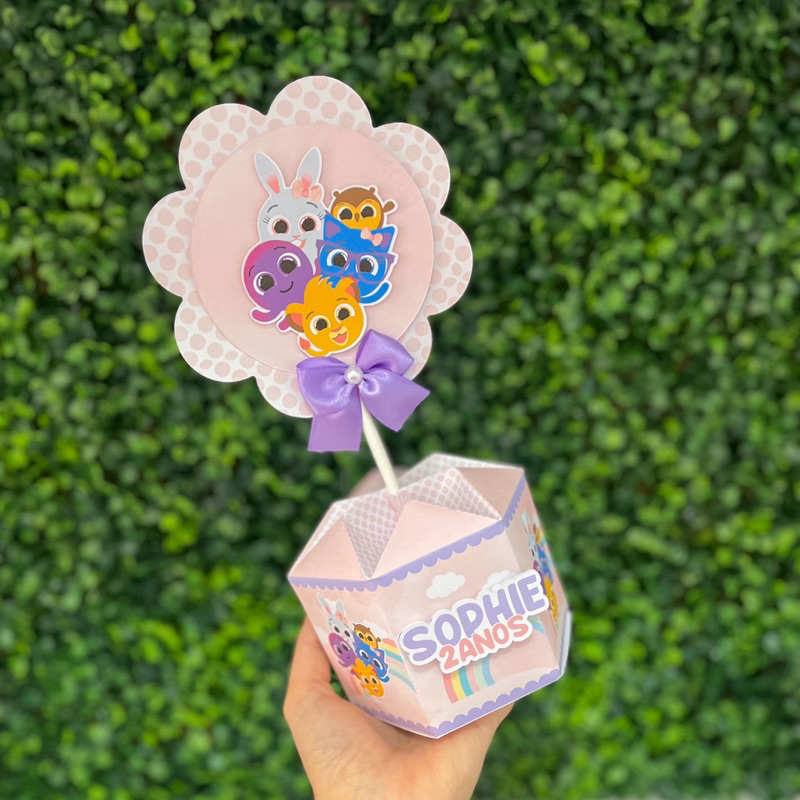 Kit Centro de mesa Bolofofos Menina Rosa Personalizado | Arranjo Enfeite Cachepô  Aniversário Festa
