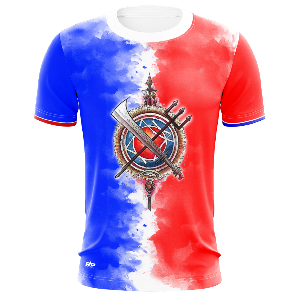 Camiseta religiosa Ogum Xoroquê Umbanda Candomblé manga curta 100% poliéster RP Styllus