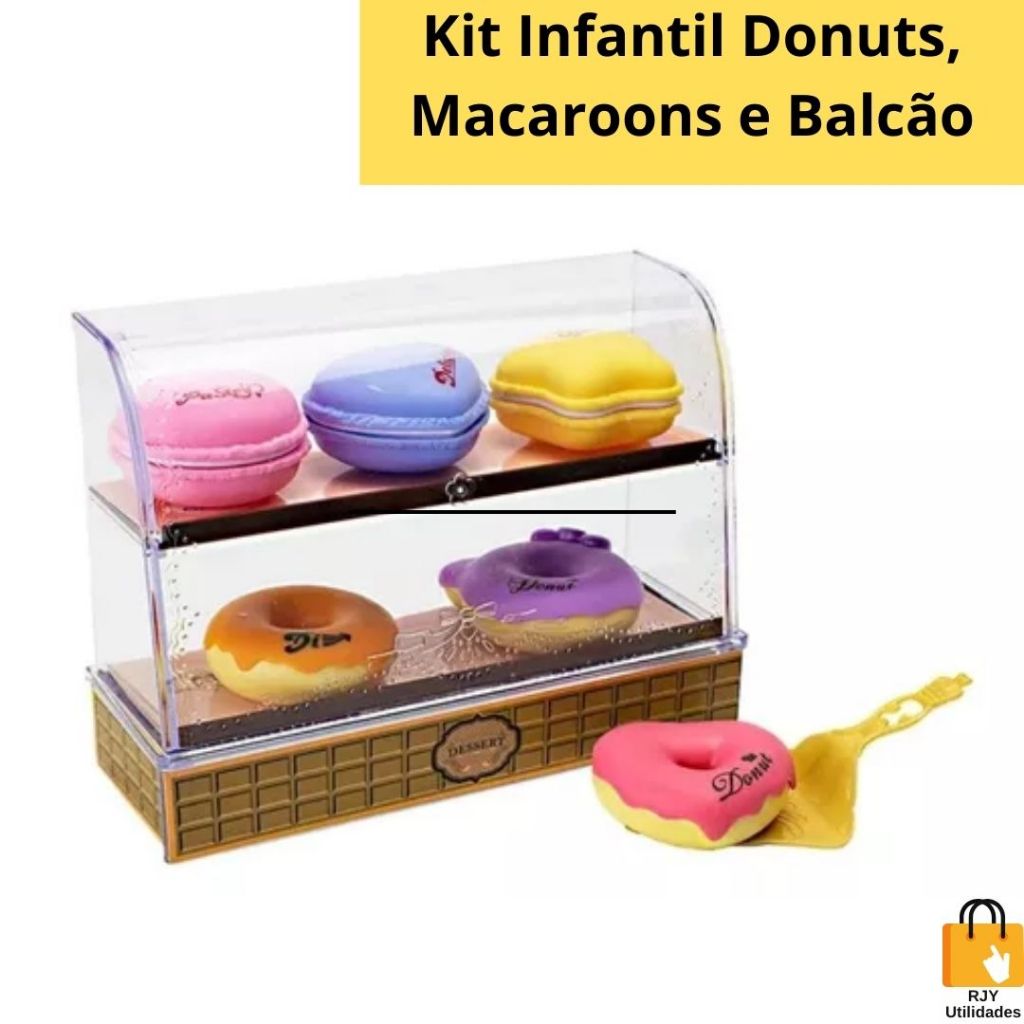 Donuts E Macaroons Com Espátula e Vitrine Balcão Expositor De Brinquedo Infantil Com 8 Peças