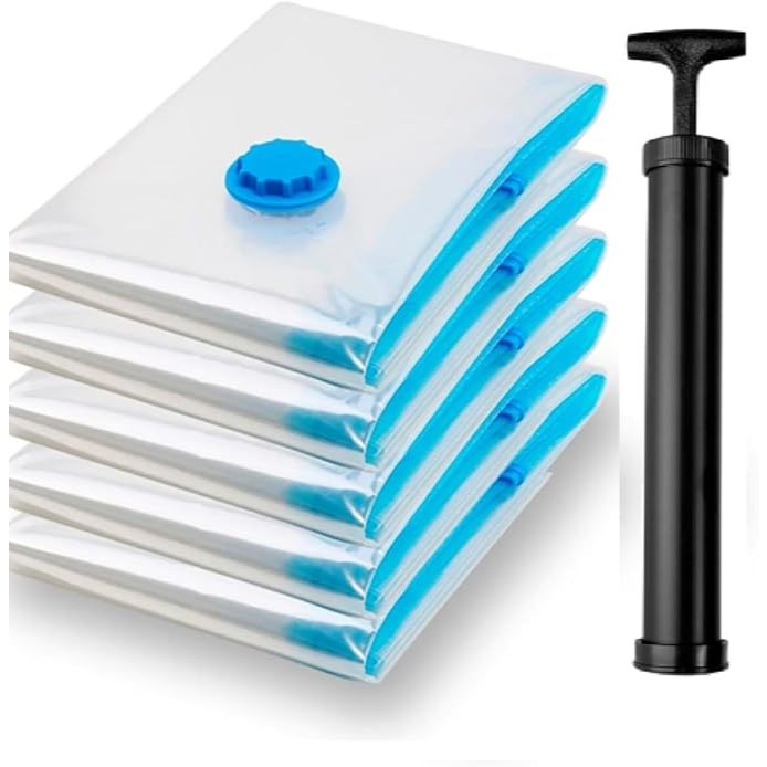 Imagem Kit Saco Vácuo 60x80 Organização de Roupas Mala Viagem Guarda Roupas Com ou Sem bomba