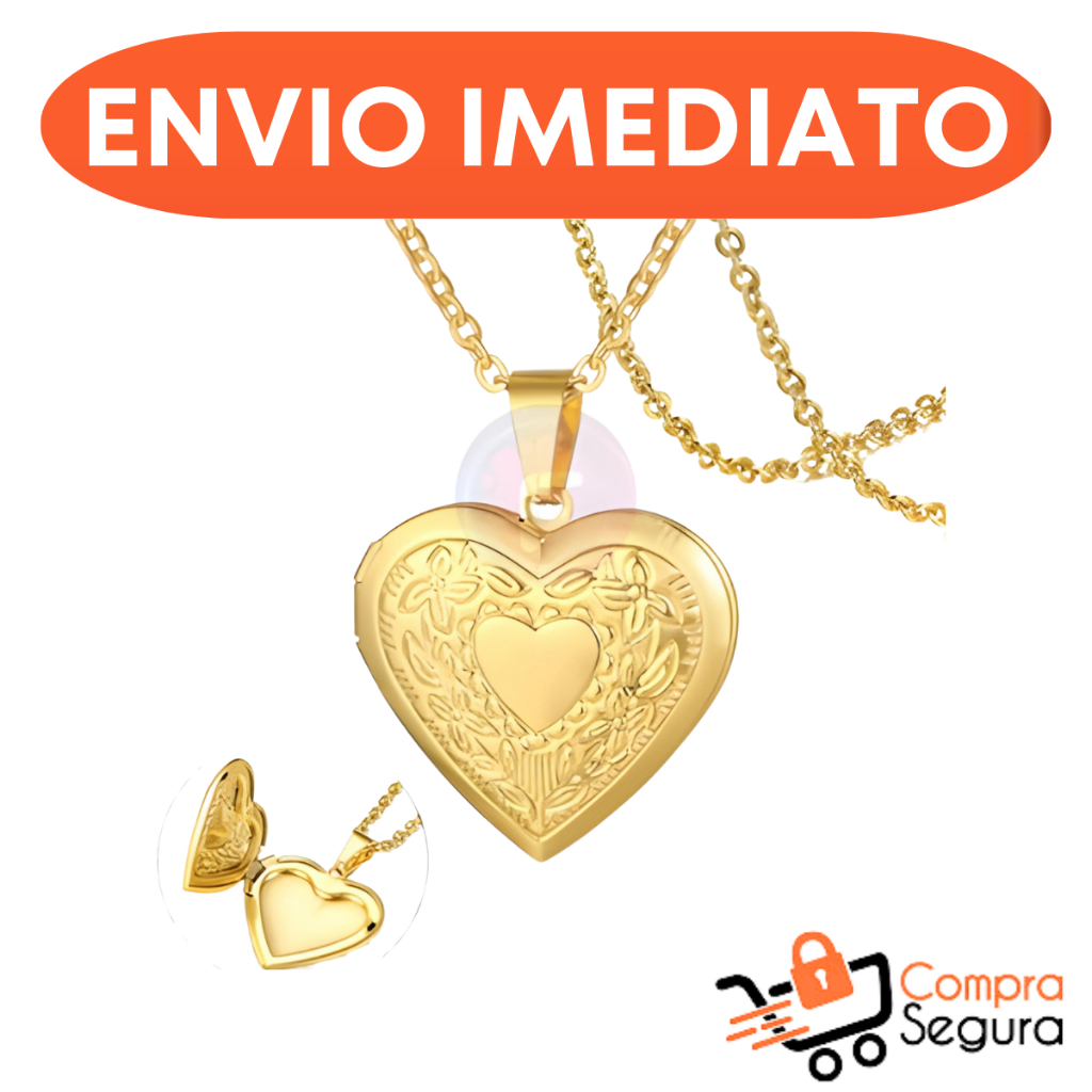 Colar Feminino Relicário Aço inoxidável 316L  para 2 Fotos com Pingente + Video