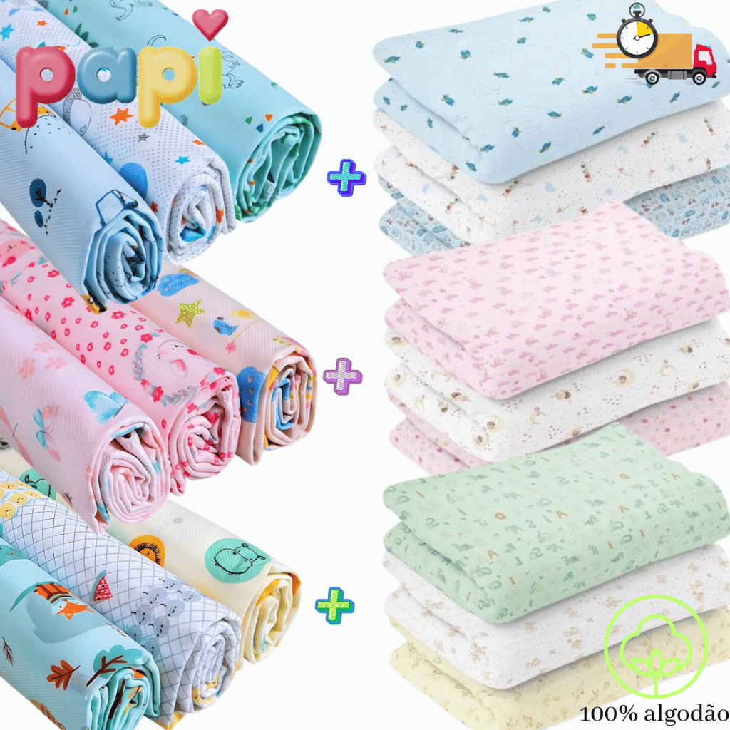 Kit 6 Cueiros Bebê Flanelado 3 Estampados e 3 Lisos – coisas de bebê - Papi