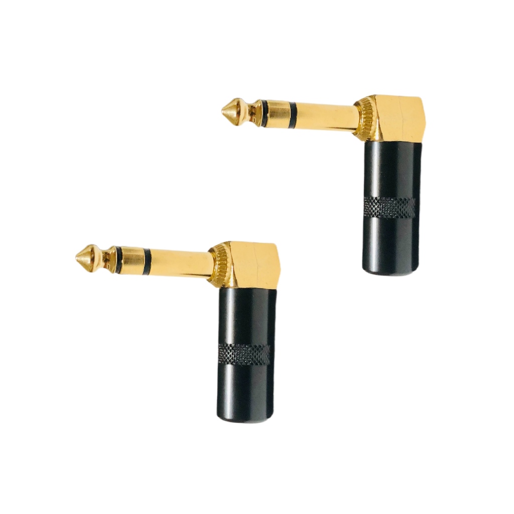 Kit 2 plug Conector P10 Estereo 90 graus Blindado Profissional