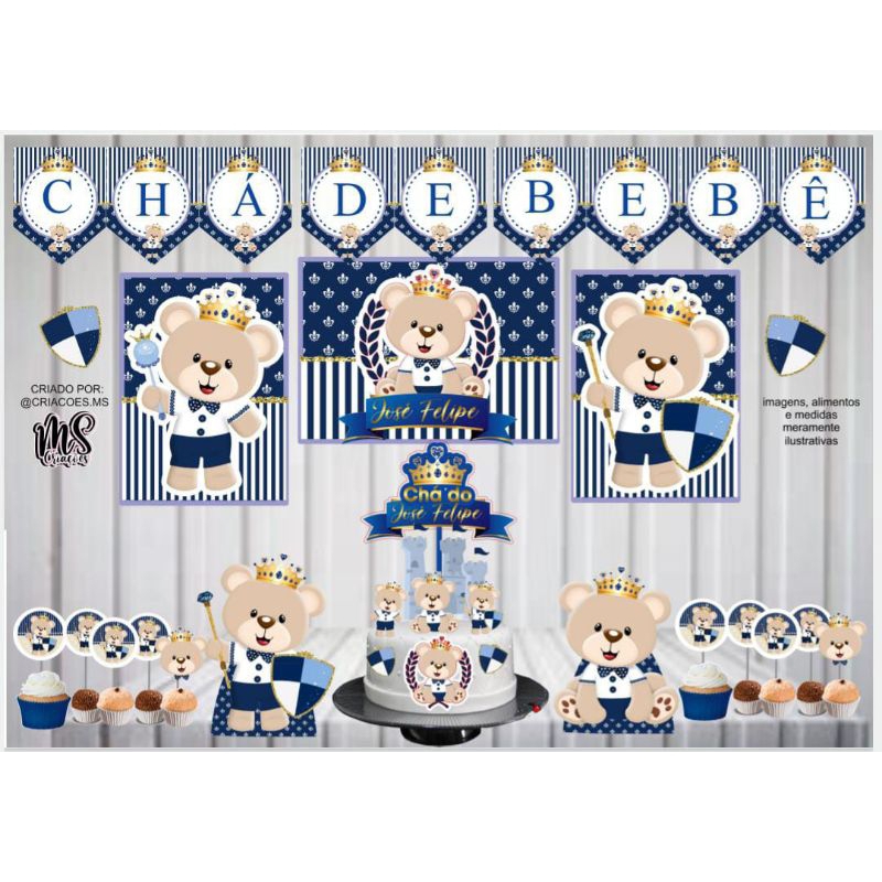 Kit Festa Ursinho Príncipe É só um Bolinho | Mesversário Aniversário Chá | 40 itens | Decoração