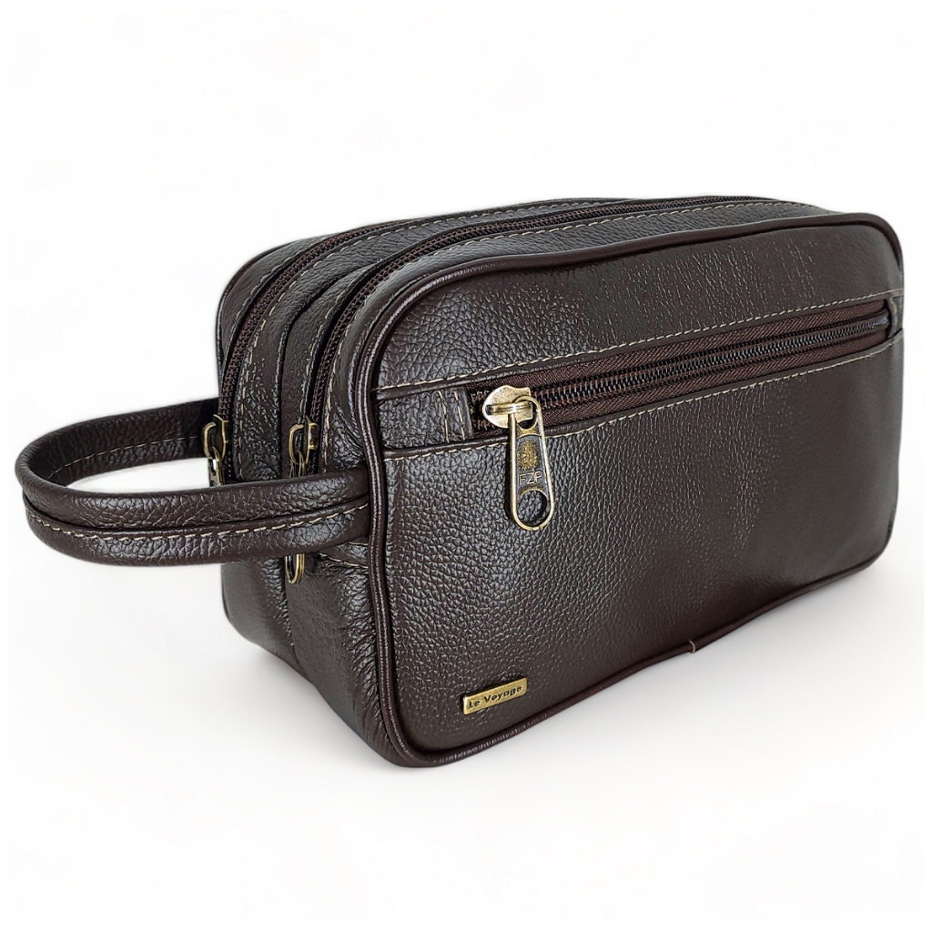 Necessaire Estojo de Couro Legítimo Le Voyage Grande Espaçosa em Oferta na Shopee