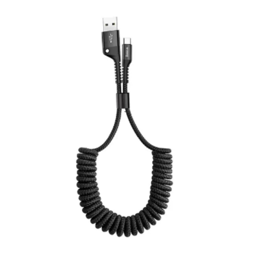 cabo Baseus usb para tipo C espiral veicular reforçado turbo 2A retrátil automotivo telescópico
