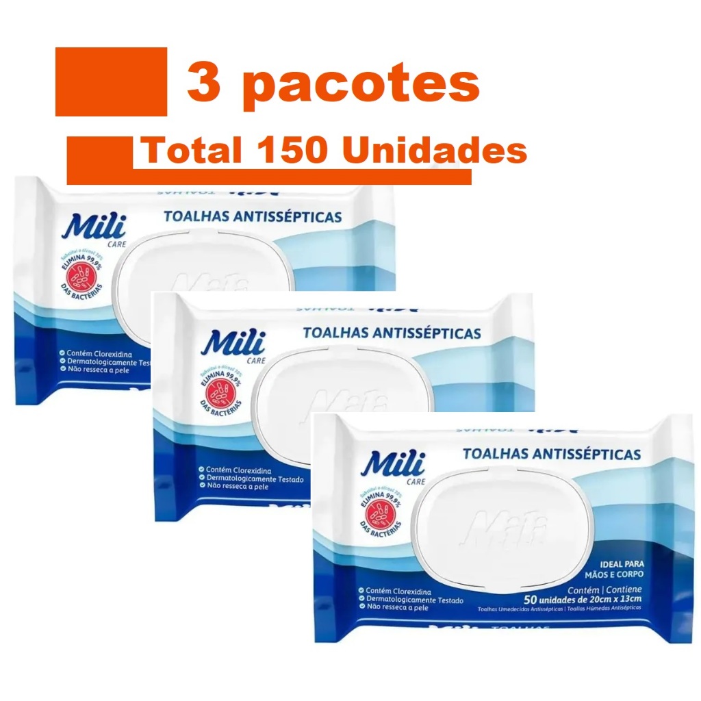 Kit Econômico Lenços Umedecidos Toalhas Antissépticas Umedecidas  Mili 150 Unidades