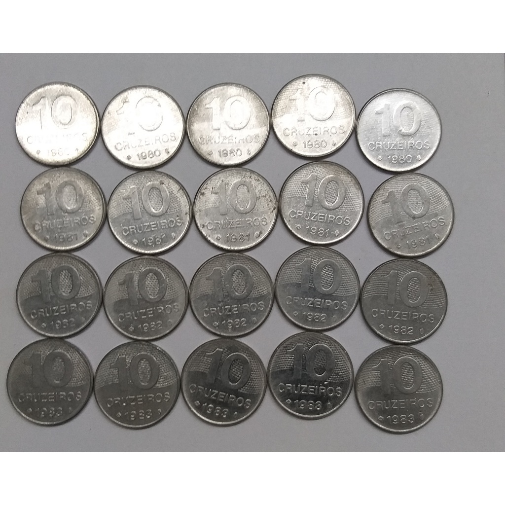 Lote 20 Moedas De 10 Cruzeiro 1980,1981,1982 E 1993