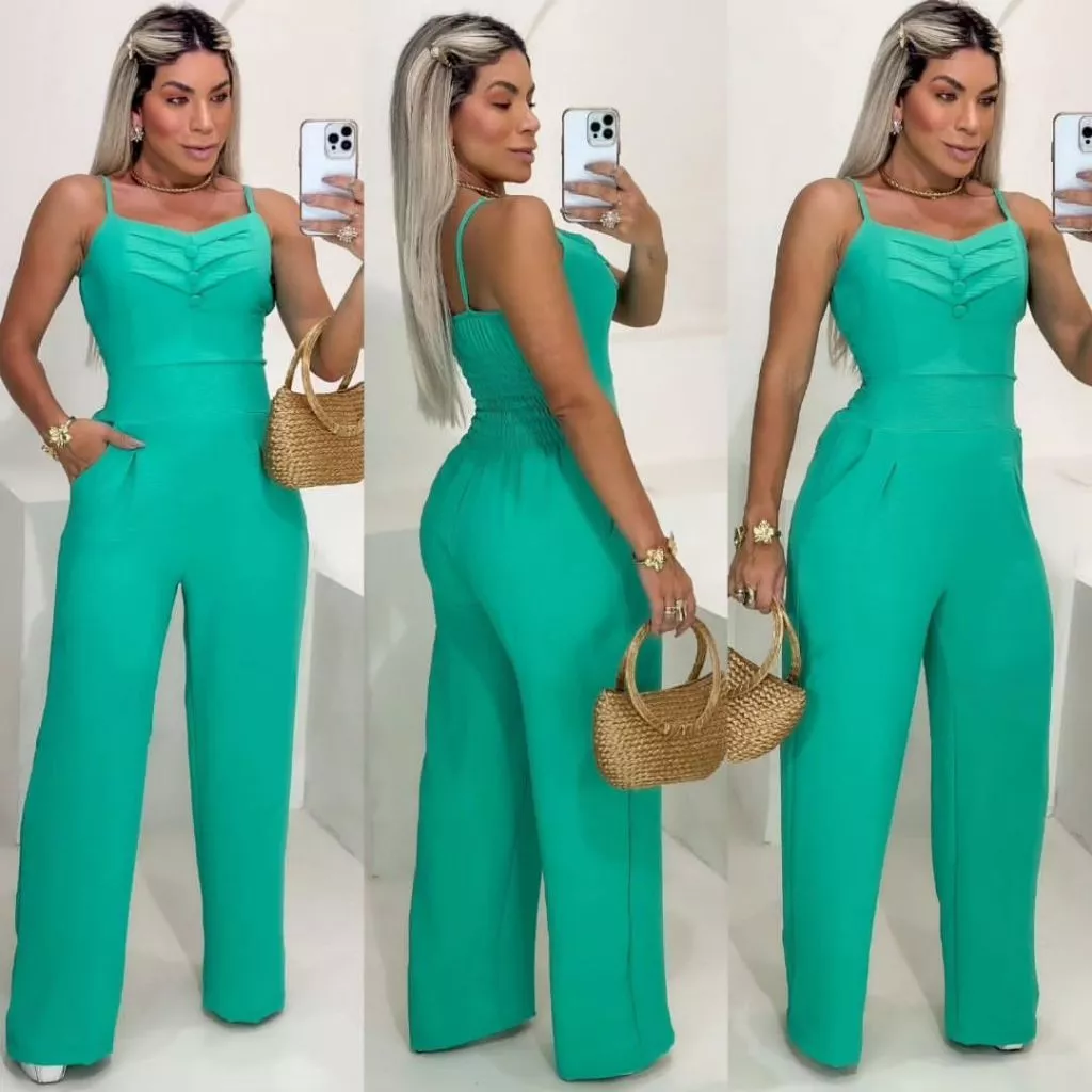Macacão feminino longo pantalona com elastex nas costas — imagem 1