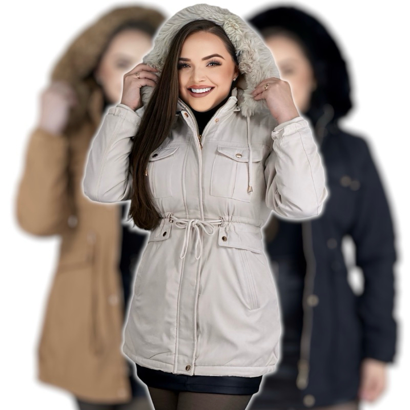 JAQUETA PARKA FEMININA P AO G5 SARJA FORRADA CAPUZ PELO CASACO INVERNO