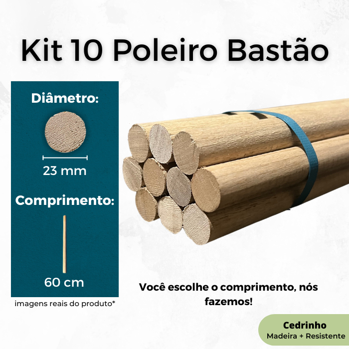 Kit 10 Bastão para Artesanato Poleiro Calopsita Gaiola Madeira Vareta de Madeira 23mm 70cm 0,7 Metro