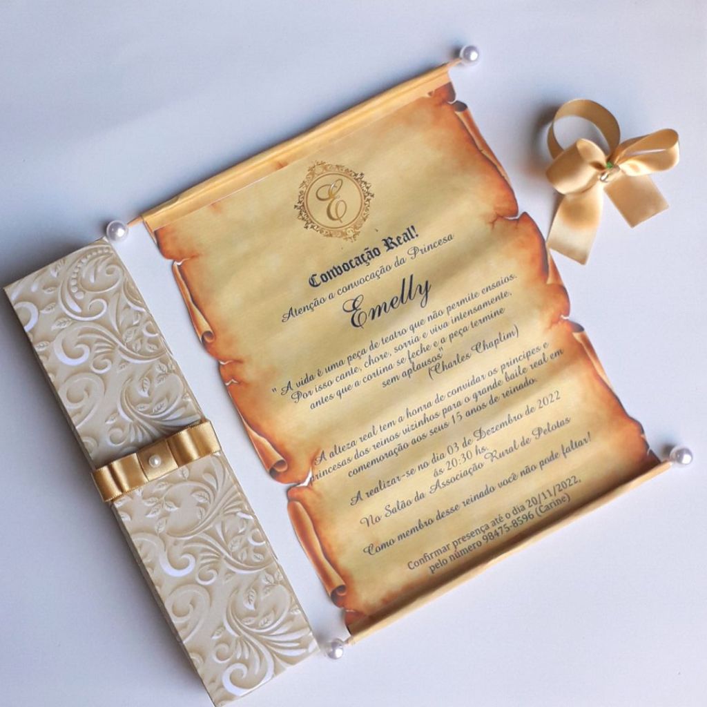 Convite Pergaminho | 15 ANOS | Casamento | Batizado - Pergaminho