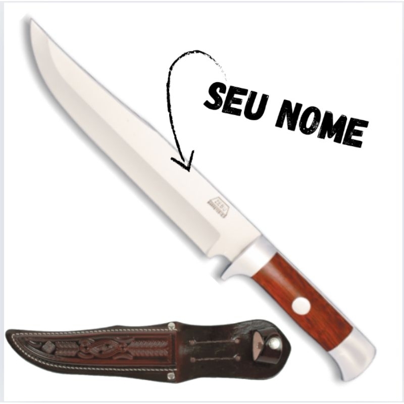 Faca PERSONALIZADA Cp3 Caça Pesca Churrasco Bainha Gratis gravação nome logo desenho Zebu Barretos