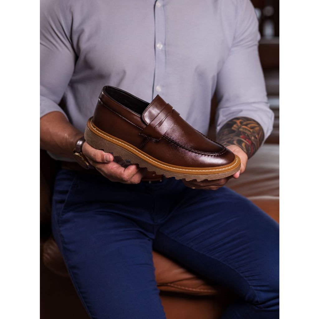 Sapato Masculino Dubai Sola Tratorada Marrom Conforto e Elegancia Moderno Evento Igreja Festa