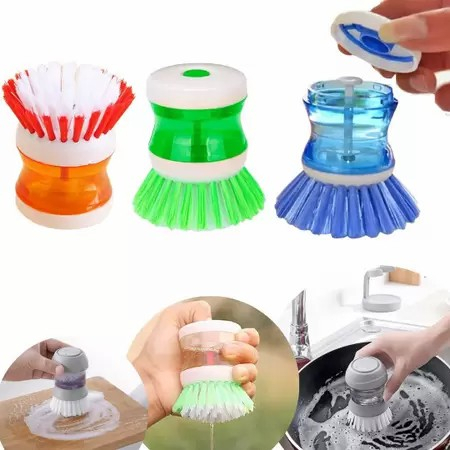 2x Escova Lava Louças C/ Recipiente  Dispenser Dosador Para Detergente Para Limpeza Multiuso
