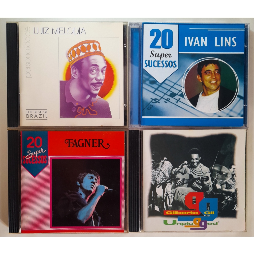 4 cds. Fagner, 20 Super Sucessos, Ivan Lins, Uiz Melodia, Personalidade, Gilberto Gil, Unplugged. Em ótimo estado.