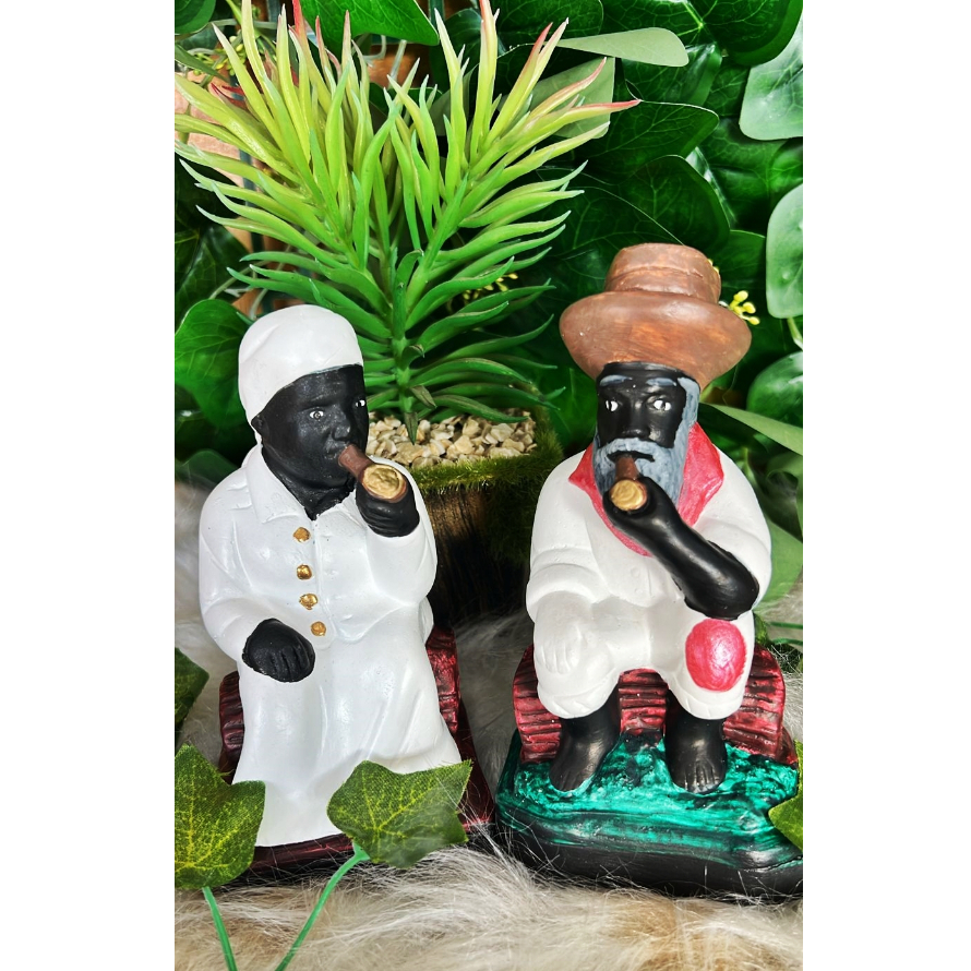 Casal Preto Velho 14 cm em Gesso Candomblé/Umbanda