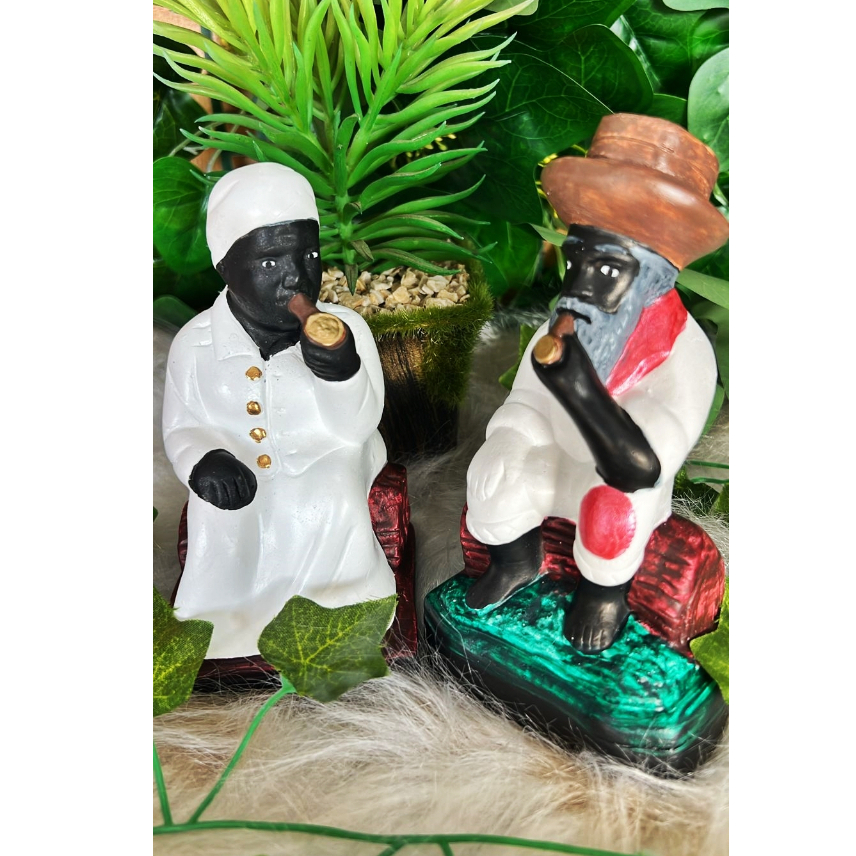 Casal Preto Velho e Preta Velha em Gesso 14CM Candomblé Umbanda
