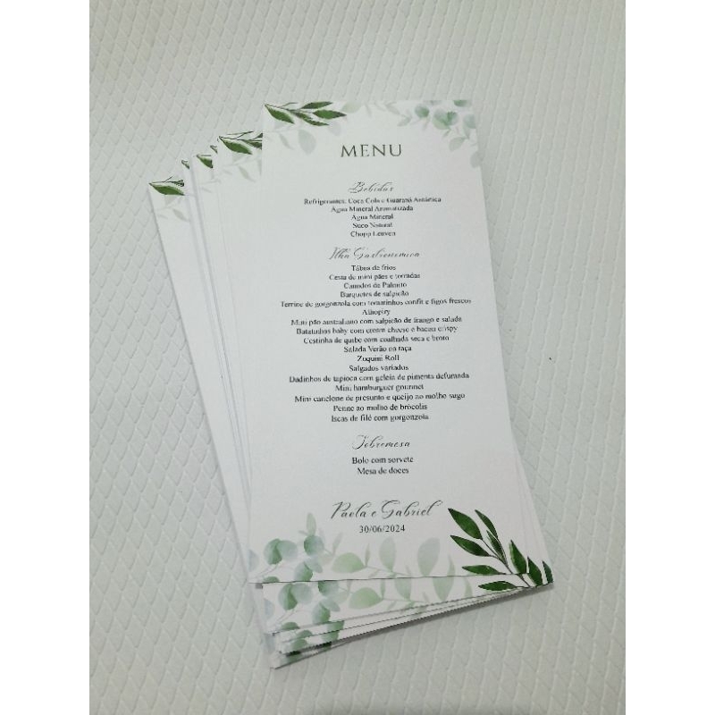 Menu de casamento personalizado