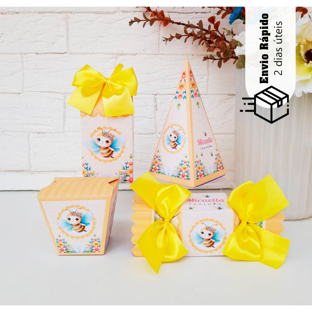 Kit Pegue Monte Personalizados Abelhinha - Escolha 20 a 60 Caixinhas Lembrancinhas de Aniversário