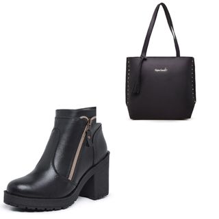 KIt Bota Coturno Feminino Salto Alto Grosso Plataforma + Bolsa Sacola Regiane Andrade