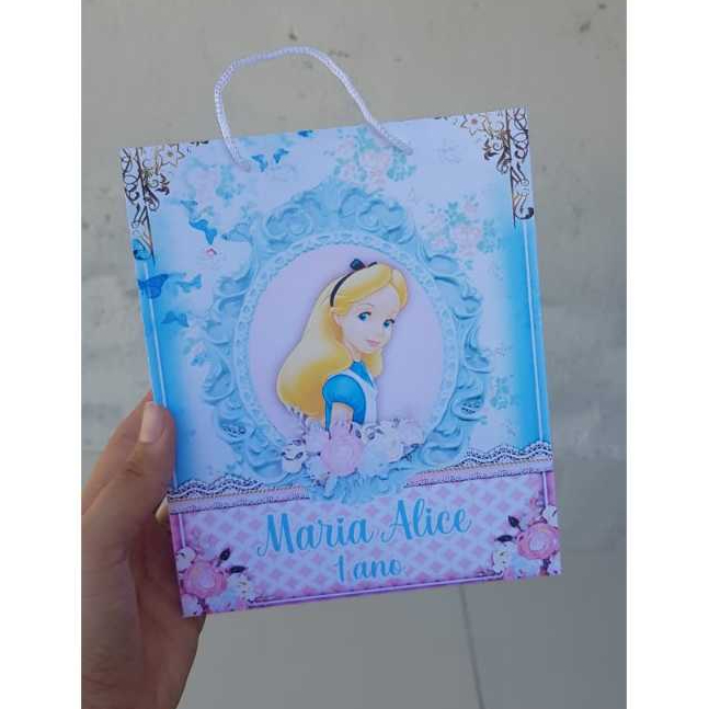 Sacolinhas de Papel Personalizadas no tema Alice no País das Maravilhas - papel 150g