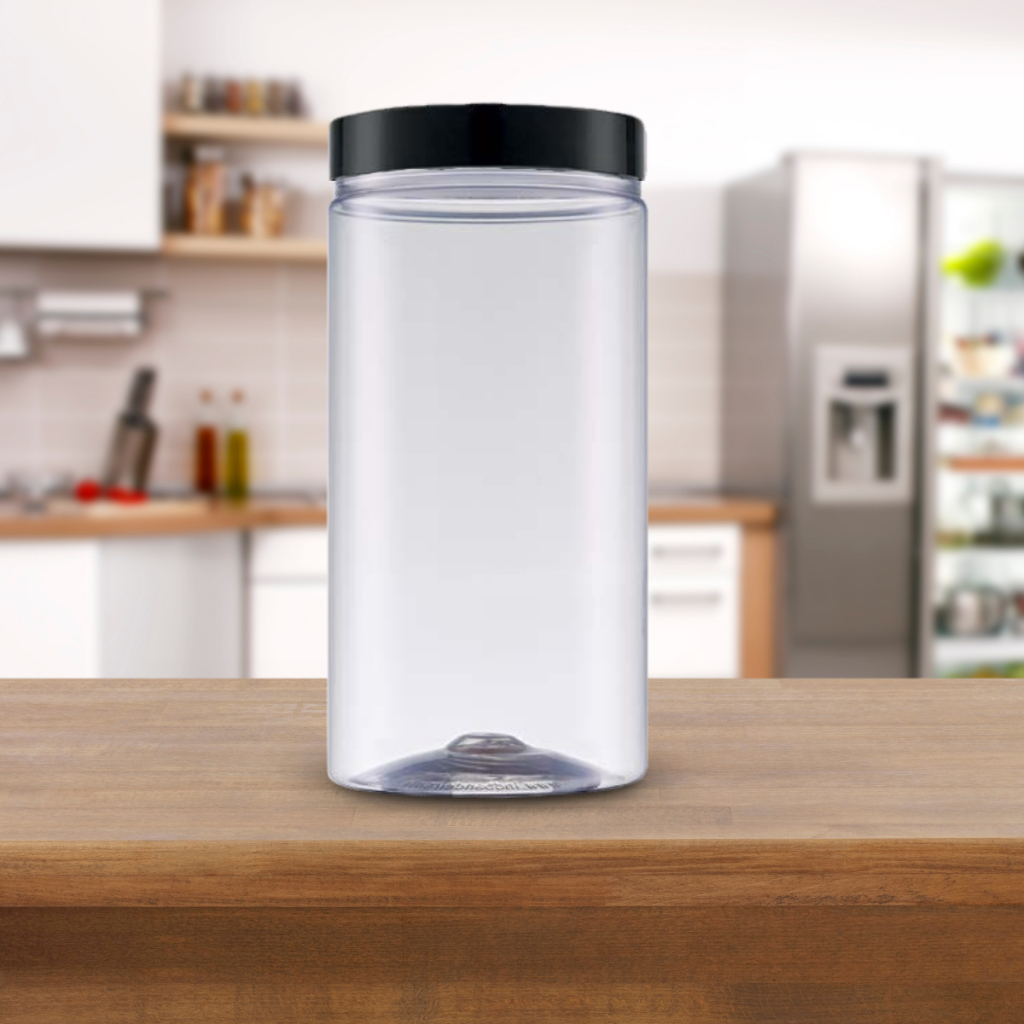 Kit 4 Potes 2000ml Reto Transparente Básicos Minimalista Tampa Preta de Rosca Cozinha Mantimento achadinhos