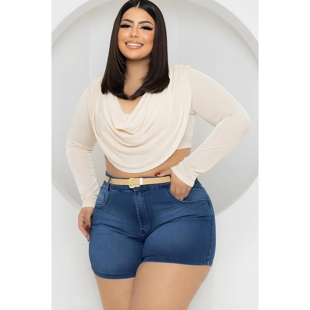 Short jeans Plus Size Destroyed  Pistolado + Cinto