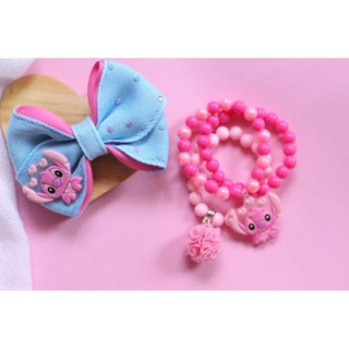 Conjunto Laço + pulseira Stitch para meninas em Oferta na Shopee