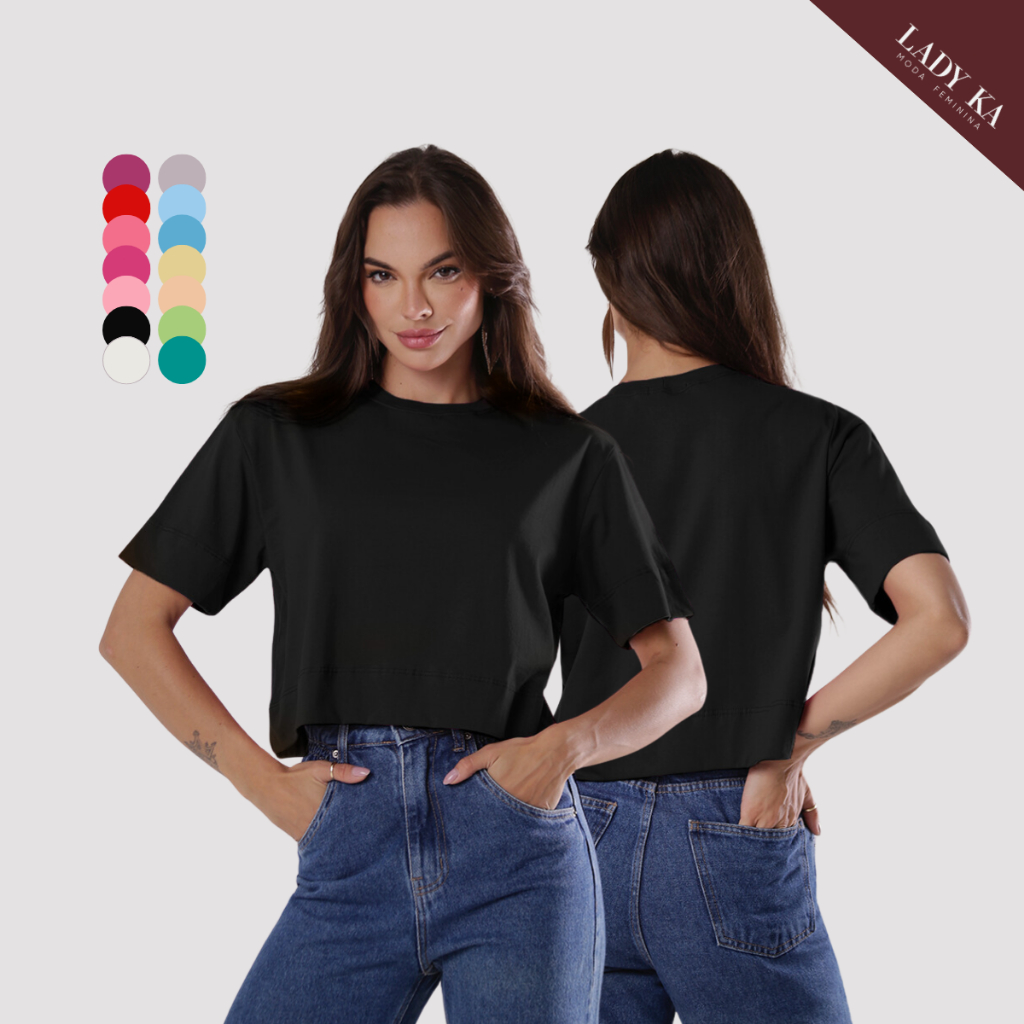 Blusa Feminina Elegante T-Shirt Cropped em Oferta na Shopee