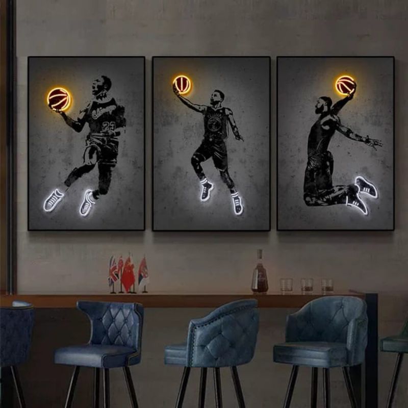 Quadro decorativo basquete basquetebol 3 peças para sala quarto tela placa painel esportes sport em Oferta na Shopee