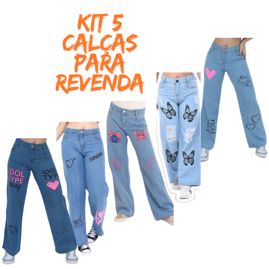 COMBO  KIT  CALÇA WIDE LEG JEANS  ESTAMPADAS INFANTIL MENINA em Oferta na Shopee