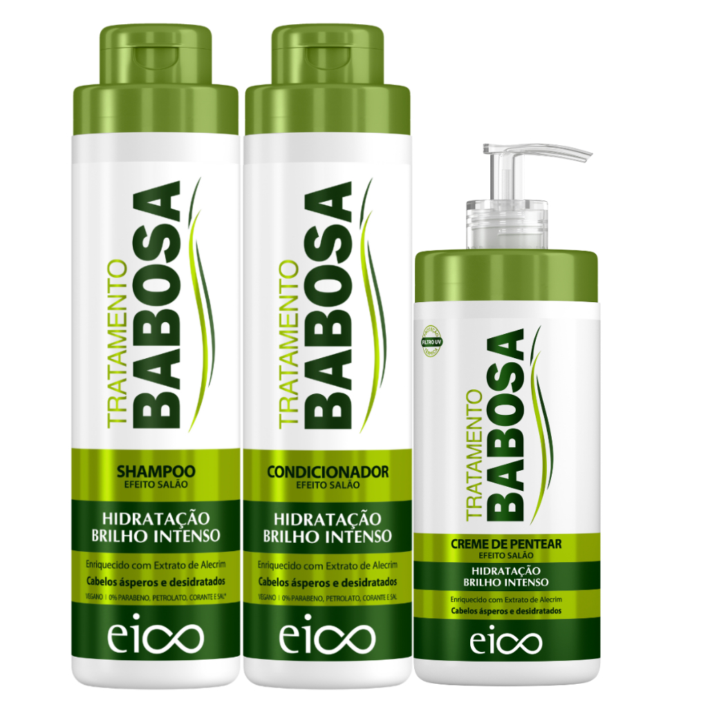 Eico Tratamento Babosa Shampoo e Condicionador 800ml + Creme de Pentear Hidratação e Brilho Intenso - Beauty