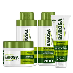 Eico Tratamento Babosa Shampoo e Condicionador 450ml + Máscara Hidratação Brilho + Creme Leave-in