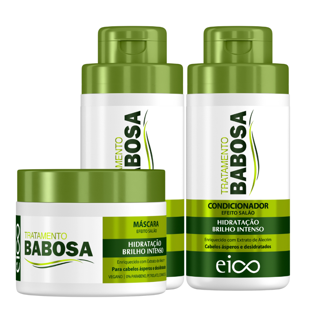 Eico Babosa Tratamento Shampoo Sem Sal Condicionador Leave-in 450ml + Máscara Hidratação Brilho 270g