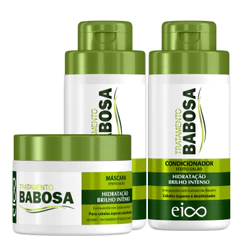 Eico Babosa Tratamento Shampoo Sem Sal Condicionador Leave-in 450ml + Máscara Hidratação Brilho 270g