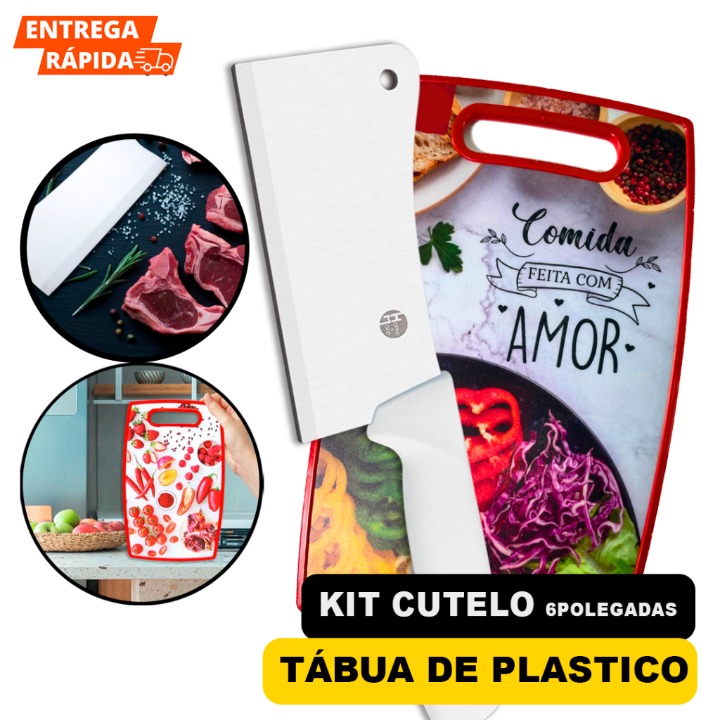 Kit Tábua De Corte Para Carne E Cutelo Inox Machadinha Açougueiro 6"